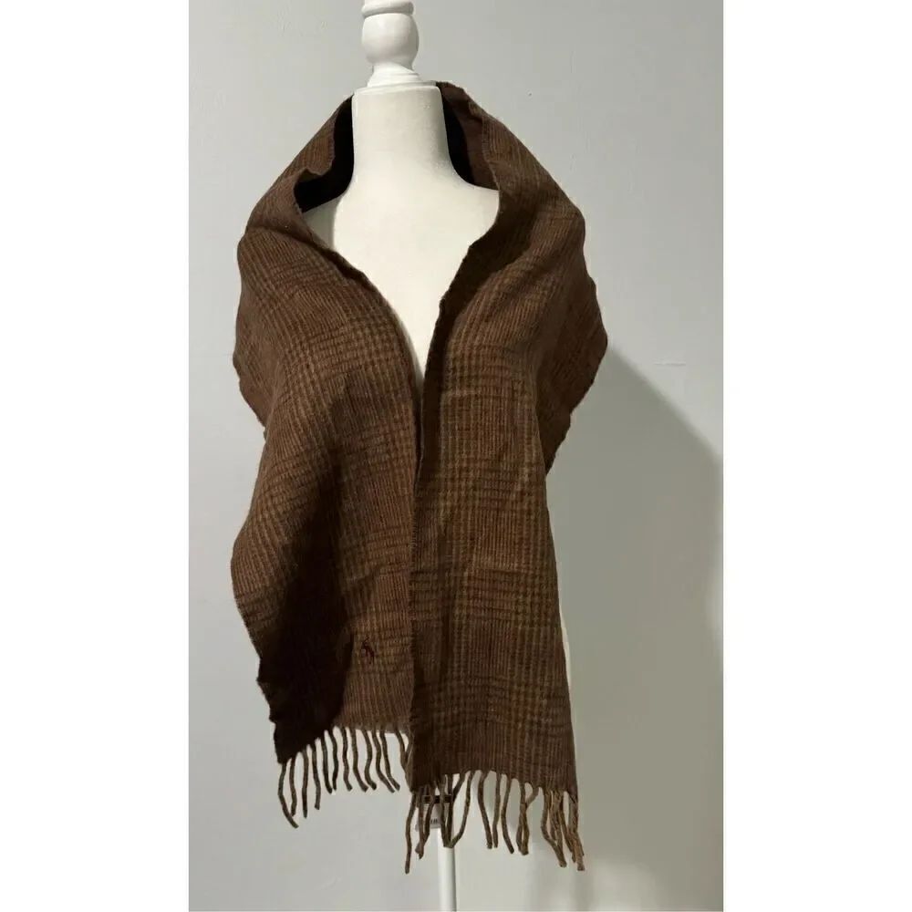 Ralph Lauren NWT Virgin Wool blend brown scarf pony logo